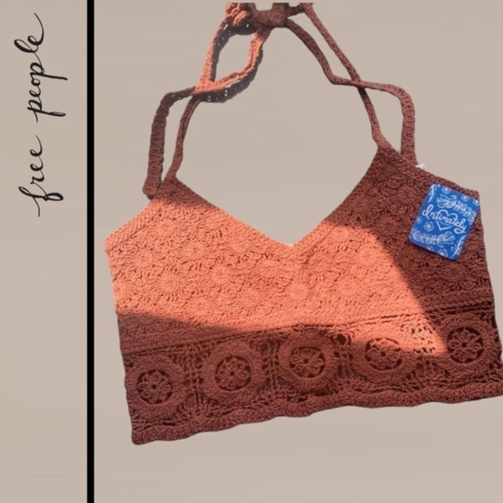 FREE PEOPLE Sydney Crochet Halter-Ties Open Back Crop Top/Bralette-Lg NWT - Picture 13 of 16